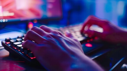 typing on keyboard, programmer work in home office