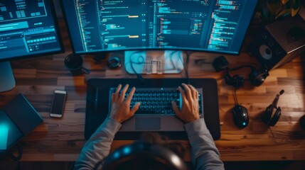typing on keyboard, programmer work in home office