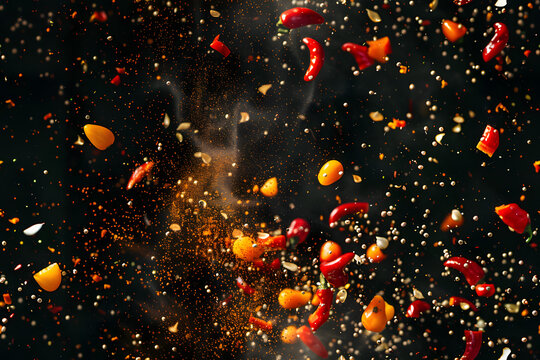 freeze motion of spice explosion black background AI