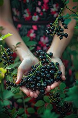 Canvas Print - Harvest in the hands of a woman in the garden. Selective focus.