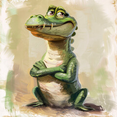 Wall Mural - Cartoon Caricature of a Florida Alligator.  Generated Image.  A digital illustration of a cartoon caricature of a Florida alligator.