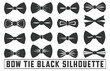 © Art Merch X - Bow Tie Icons Set, bow tie silhouette on white background isolated vector, Bow Tie Bundle Silhouette, Elegant bowtie silhouette collection.