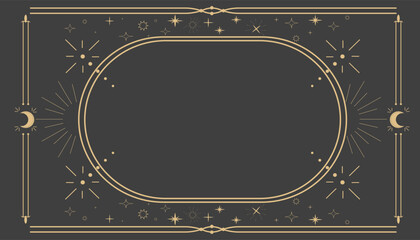 Wall Mural - golden celestial minimal esoteric frame, thin line border, mystyc linear decoration with dots, moon,