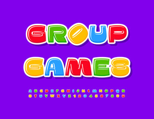 Wall Mural - Vector entertainment and educational sign Group Games. Colorful Alphabet Letters and Numbers set. Playful childish Font.