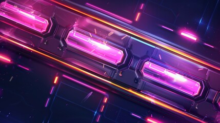 Wall Mural - Game video stream frames with pink neon lights. Modern cartoon template of online live streaming banners and menu bars in futuristic style.