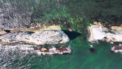 Wall Mural - Drone footage above Old Harry Rocks formation in the sea in Isle of Purbeck, Dorset, England