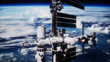 Wall Mural - incredible perspective of the sun-kissed space station viewed from a spacecraft in its orbit. Elements of this image furnished by NASA