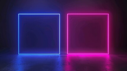 Wall Mural - Neon light frames and empty blue and pink banners isolated on transparent background. Nightclub or casino electric signboards with glowing borders, modern realistic set.