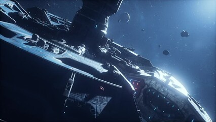 Wall Mural - the futuristic station explores a cosmic dust cloud.