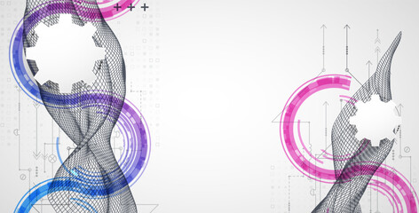 Wireframe concept. Abstract technology  futuristic vector background. Hand drawn art.
