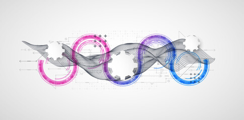 Wireframe concept. Abstract technology  futuristic vector background. Hand drawn art.