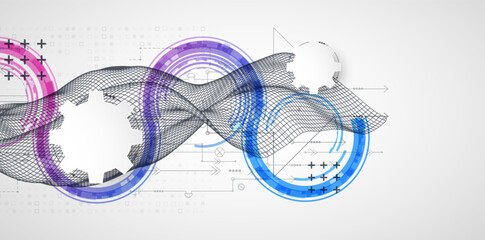 Wireframe concept. Abstract technology  futuristic vector background. Hand drawn art.
