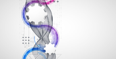 Wireframe concept. Abstract technology  futuristic vector background. Hand drawn art.