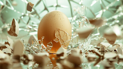 Wall Mural - A single egg surrounded by pieces of shattered glass.