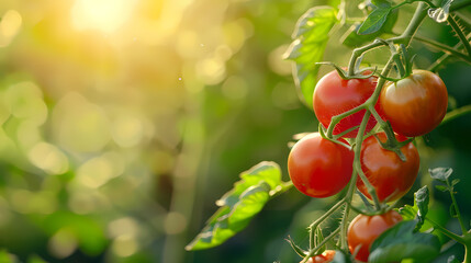 Wall Mural - Ripe tomatoes on plant in garden