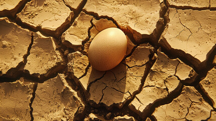 Wall Mural - An egg on a cracked, dry desert floor.