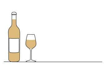 Wall Mural - Wine glass and bottle continuous one line drawing vector illustration. Pro vector