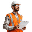 © ZeyBer - Engineer in Safety Vest Holding Clipboard on Transparent Background