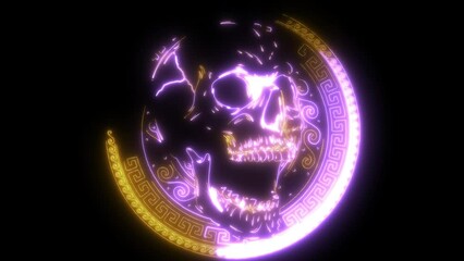 Sticker - neon animation of human skull