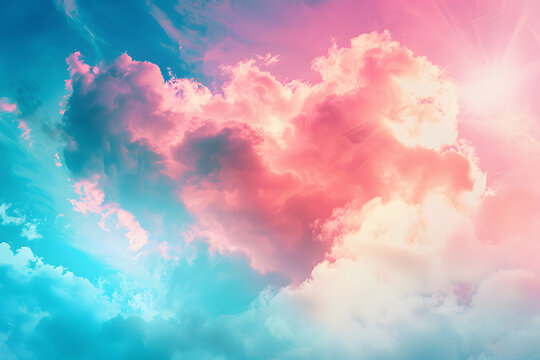 heart made of clouds in the sky with pastel colors love concept beautiful colorful valentine day heart in the clouds as abstract background AI