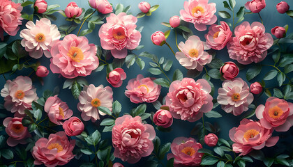 Bright Hues of Peony Flowers, Beauty of Pink and Reddish Peonies.