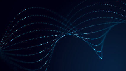 Wall Mural - a wave of blue particles. big data. abstract dynamic background. 3d rendering.