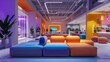 © Malika - Dynamic office setting with multicolored gadgets and modern furniture