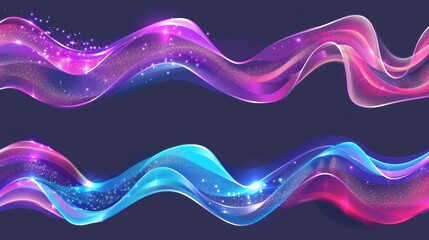 Wall Mural - Waves of smooth shiny color in an abstract modern banner set