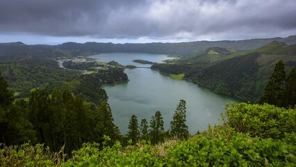 Wall Mural - time lapse of azores lake landscapesete cidades, green landscape in portugal, san miguel