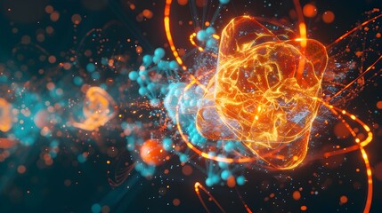 Vibrant D Rendering of a Chemical Reaction Swirling Atomic Structures and Energy Flows