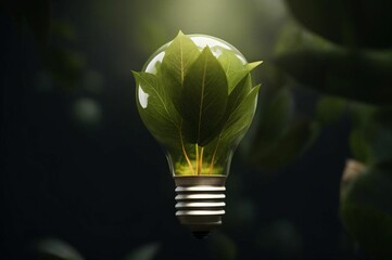 Sustainable environment light bulb with plants in place inside. Lightbulb with plant growing inside innovation and growth isolated. Green eco energy concept