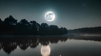 Wall Mural - A beautiful full moon glowing brightly in a clear night sky