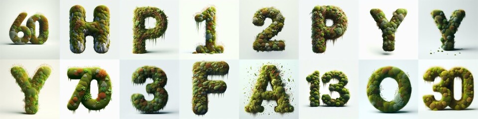 Wall Mural - Blend Grass and Moss Lettering Typeface. AI generated illustration
