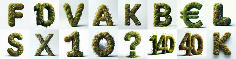 Wall Mural - Blend Grass and Moss Lettering Typeface. AI generated illustration