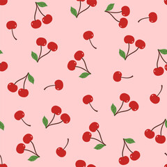 simple seamless pattern with cherries on a pink background. vector graphics.