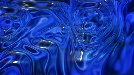 Wall Mural - liquid blue flowing waves, abstract video animation. 3d animation seamless loop in 4k. wavy reflecti