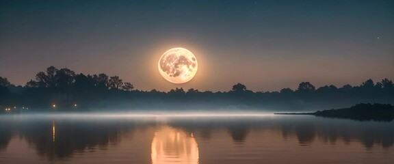 Wall Mural - A beautiful full moon glowing brightly in a clear night sky