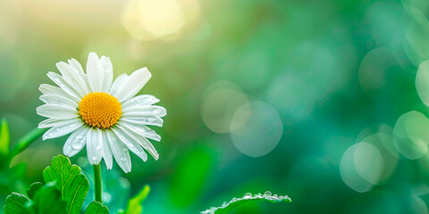 Wall Mural - A white flower with a yellow center is in a green field