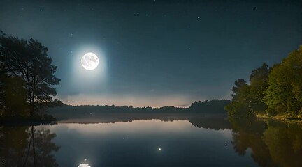 Wall Mural - A beautiful full moon glowing brightly in a clear night sky