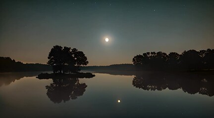 Wall Mural - A beautiful full moon glowing brightly in a clear night sky