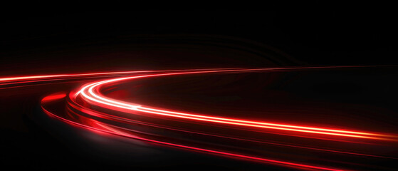 glowing shining simple smooth curve white red light trail in arc shape motion speed on dark background