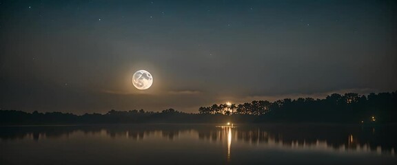 Wall Mural - A beautiful full moon glowing brightly in a clear night sky