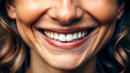 Wall Mural - close up portrait of smiling young female face with natural makeup.