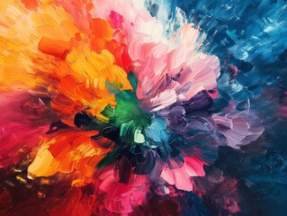 Wall Mural - A painting of a flower with many colors. The painting is very colorful and vibrant. It gives off a feeling of happiness and joy