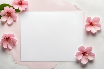 Wall Mural - Thanks card, birthday card, Greeting card, invitation card Concept template. Empty white paper with sakura flower beside the paper