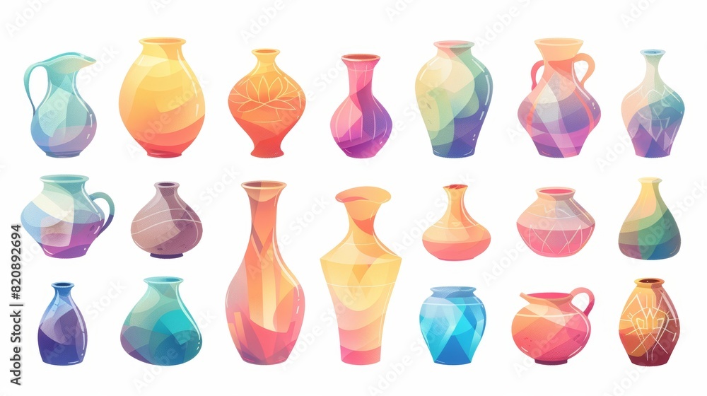 The collection of contemporary ceramic vases, jugs, pots are decorative ...