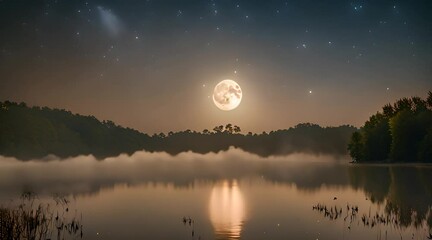 Wall Mural - A beautiful full moon glowing brightly in a clear night sky