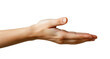 © eshana_blue - Outstretched human arm with palm making a gesture of receiving, getting,  giving, demanding or holding something, isolated on transparent background.