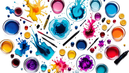 Wall Mural - ink colorful water paint rainbow colours colourful background abstract liquid wet flow flowing yellow red blue green dripping drip art swirl smooth motion cloud dye shape dripped white design soft