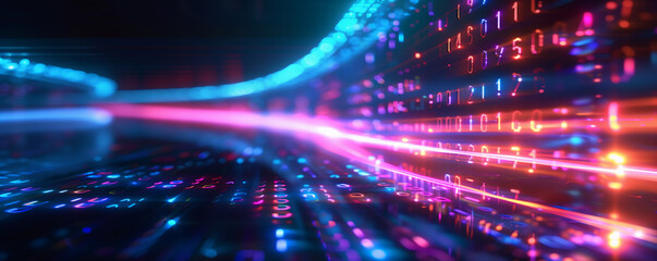 just as high-speed data streams flow through futuristic cyberspace, fluorescent blue and pink lines 